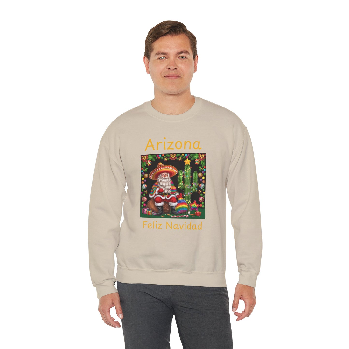 Arizona Feliz Navidad Sweatshirt — Southwestern Santa Holiday Crewneck,Unisex