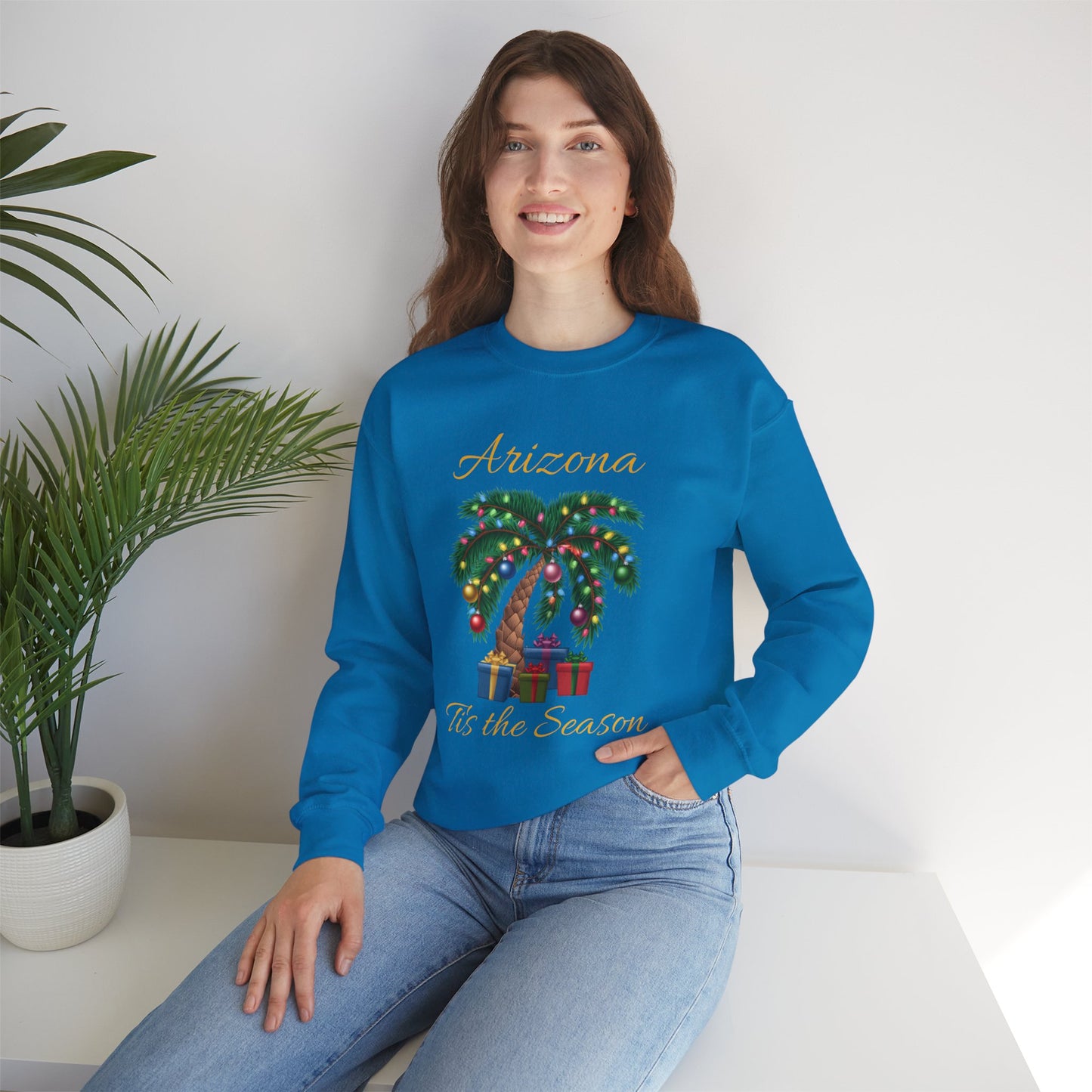 Arizona Christmas Palm Sweatshirt — "Tis the Season" with Presents