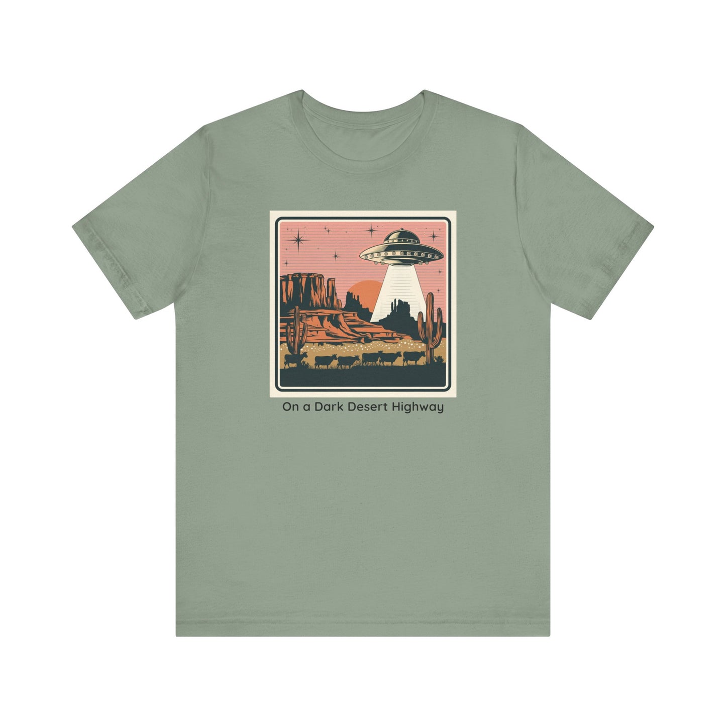 Retro UFO Desert Tee - Unisex Jersey Short Sleeve T-Shirt, Vintage Style Graphic Tee, Gift for Space Lovers, Summer Casual Wear, Music [...]